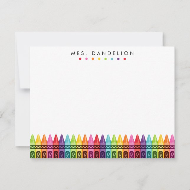 Colourful Crayons Elementary Teacher Stationery Thank You Card (Front)