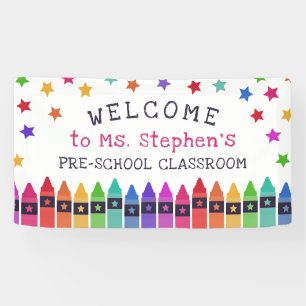 Colourful Crayons Stars Welcome Teacher's Classroo Banner