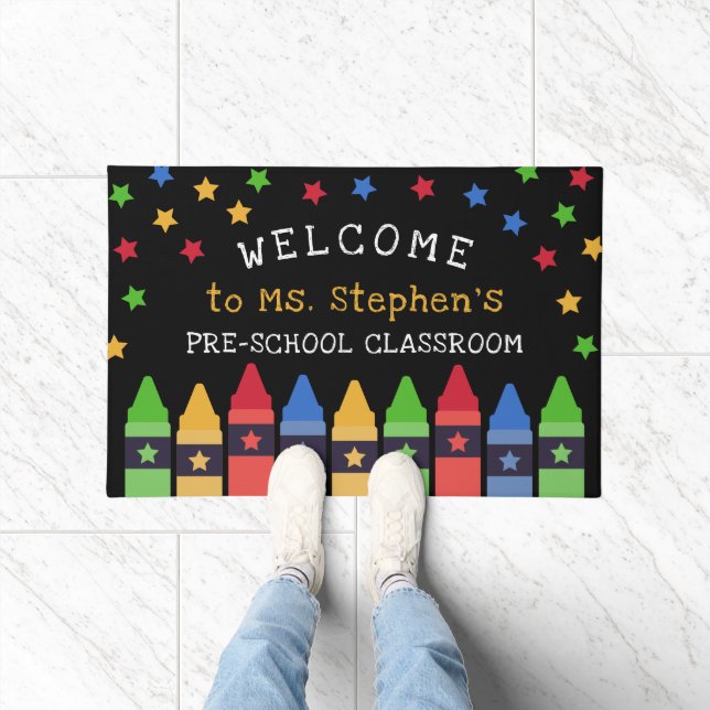 Colourful Crayons Stars Welcome Teacher's Classroo Doormat (Indoor)