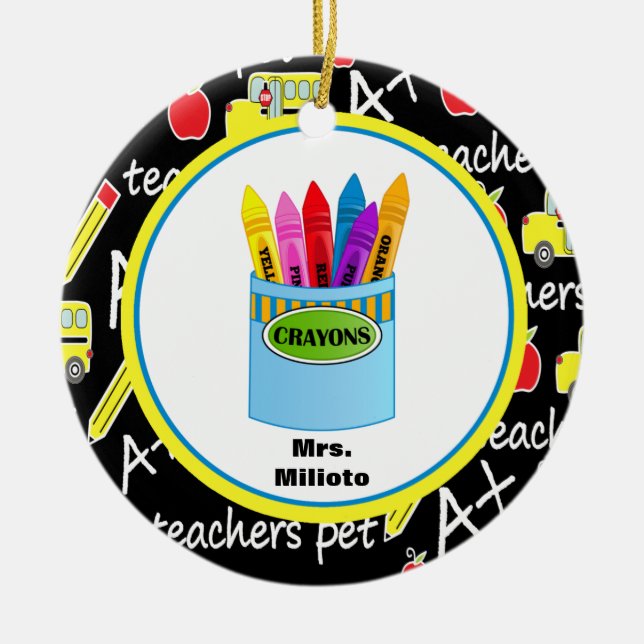 Colourful Crayons Teacher Christmas Ornament (Front)