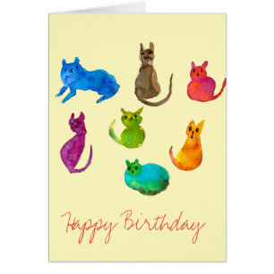 Colourful crazy cats in watercolor