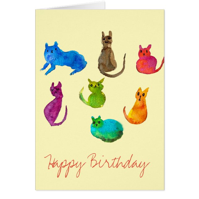 Colourful crazy cats in watercolor (Front)