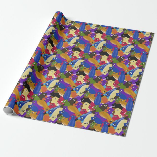 Colourful crazy cross eyed planarian worms wrapping paper (Unrolled)