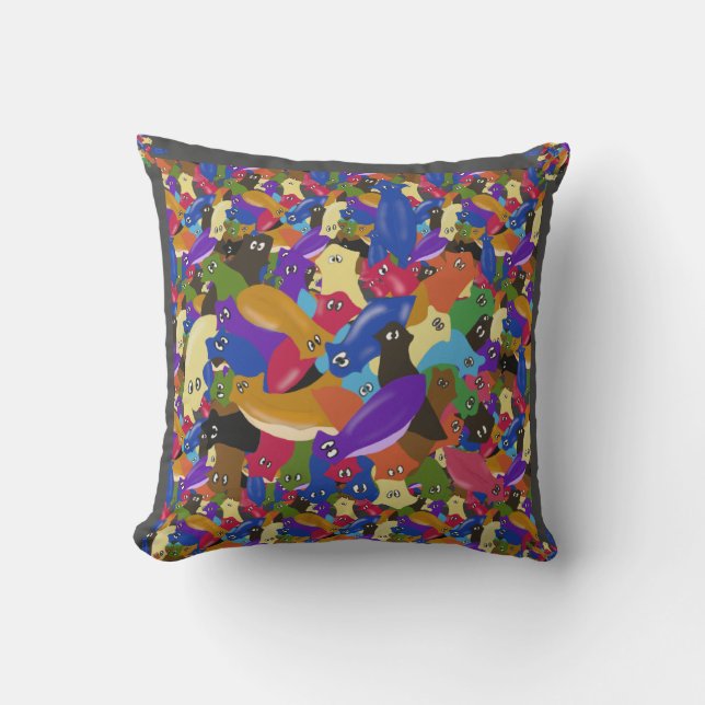 Colourful Crazy Crosseyed Planarian Worms Cushion (Front)