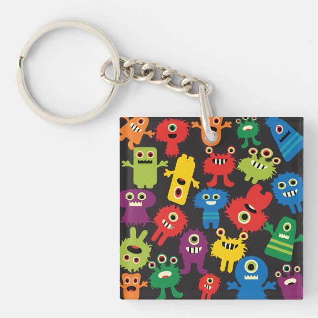 Colourful Crazy Fun Monsters Creatures Pattern Key Ring (Front)