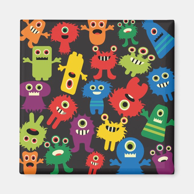 Colourful Crazy Fun Monsters Creatures Pattern Magnet (Front)