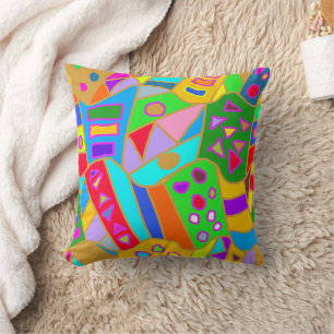 colourful crazy pattern modern art hippy cushion