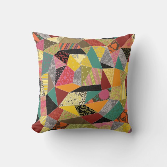 Colourful Crazy Quilt Patchwork Pattern Cushion (Front)