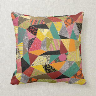 Colourful Crazy Quilt Patchwork Pattern Cushion