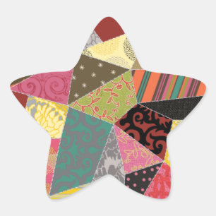 Colourful Crazy Quilt Patchwork Pattern Star Sticker
