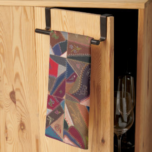 Colourful crazy quilt tea towel