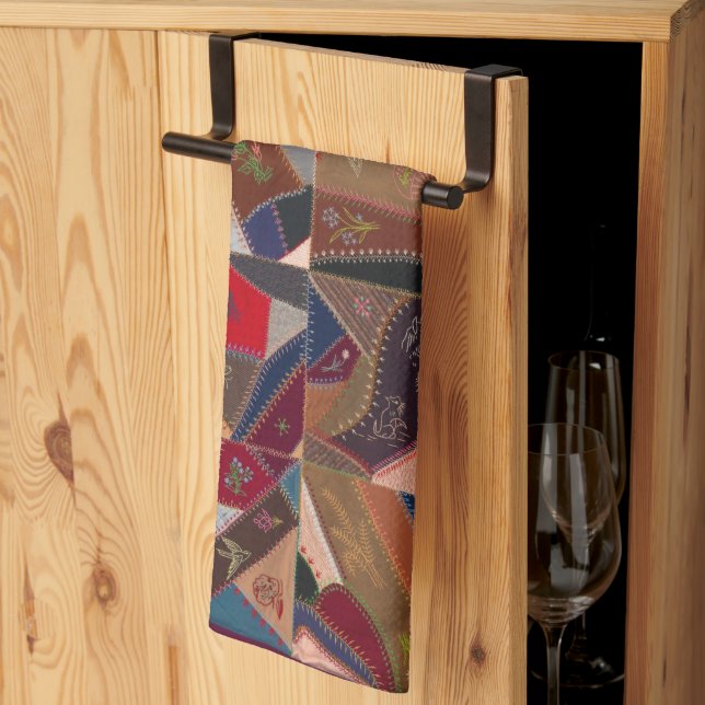 Colourful crazy quilt tea towel (Thirds Fold)
