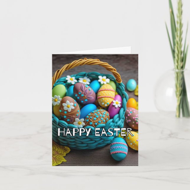 Colourful Creative Happy Easter Basket Holiday Card (Front)