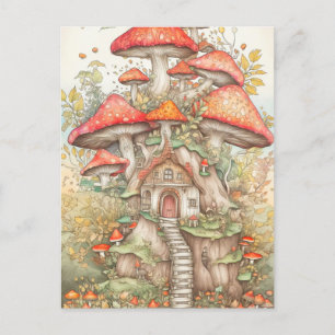Colourful Creative Mushroom Village Illustration Postcard