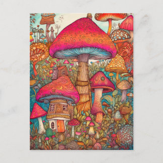 Colourful Creative Psychedelic Mushrooms Art Postcard