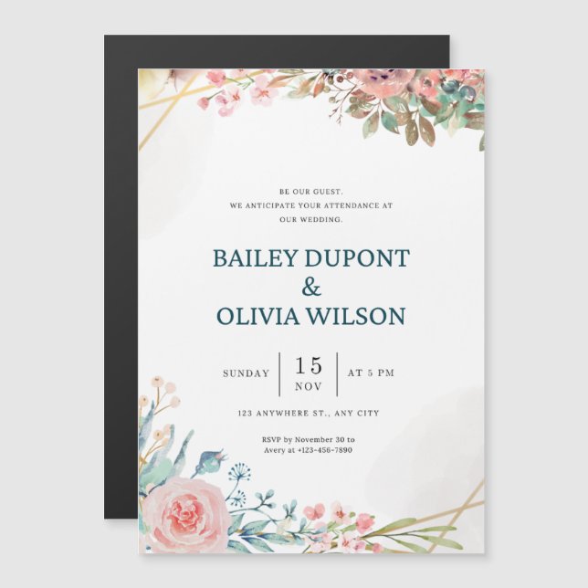 Colourful Creative Watercolor Floral Wedding Card  (Front/Back)