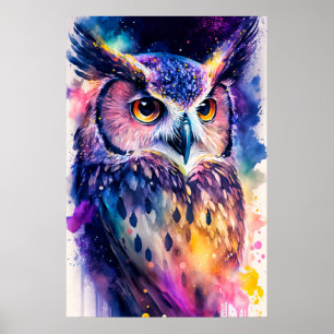 Colourful Creative Wise Owl Illustration Poster