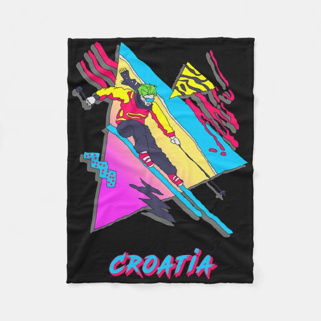Colourful Croatia Skiing Adventure Graphic  Fleece Blanket (Front)