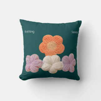 Colourful Crochet Flower Throw Pillow – Teal Flora