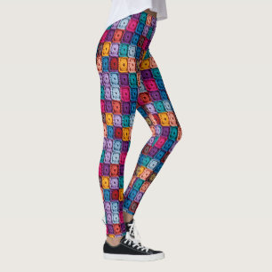 Colourful Crochet Squares Leggings - Pretty