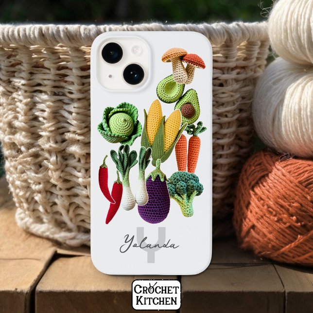 Colourful Crochet Vegetable Mushroom Collage Name Case-Mate iPhone Case (Creator Uploaded)