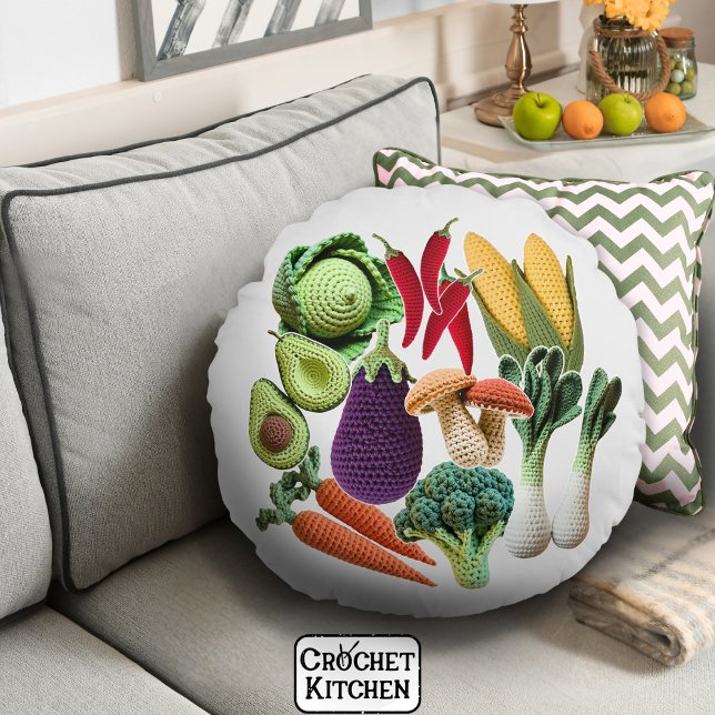 Colourful Crochet Vegetable Mushroom Food Crafting Round Cushion (Creator Uploaded)