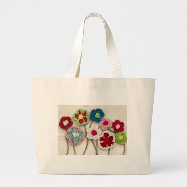 colourful crocheted flowers large tote bag (Front)