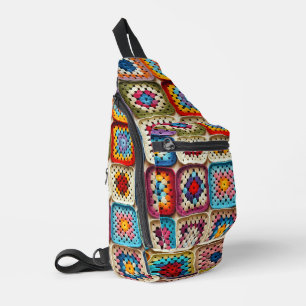 Colourful Crocheted Granny Square Quilt Sling Bag