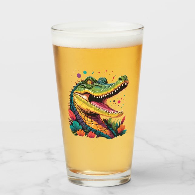 Colourful Crocodile Portrait Glass (Front Filled)