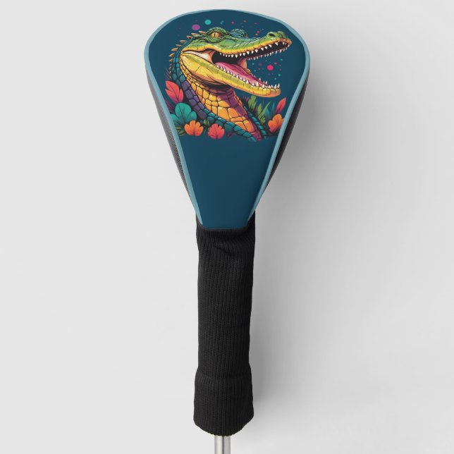 Colourful Crocodile Portrait Golf Head Cover (Front)