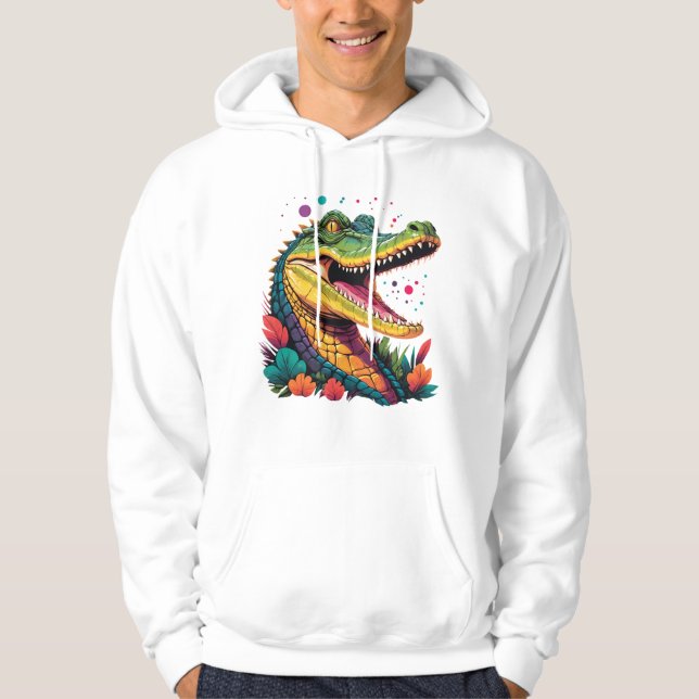 Colourful Crocodile Portrait Hoodie (Front)