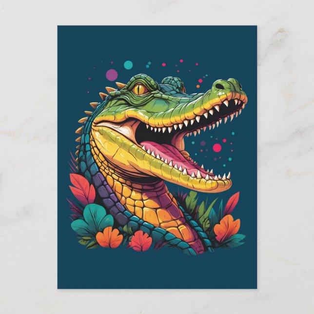 Colourful Crocodile Portrait Postcard (Front)