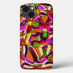 Colourful crooked cutouts with pink and carved iPhone 13 case
