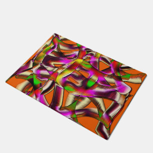 Colourful crooked cutouts with pink and carved doormat
