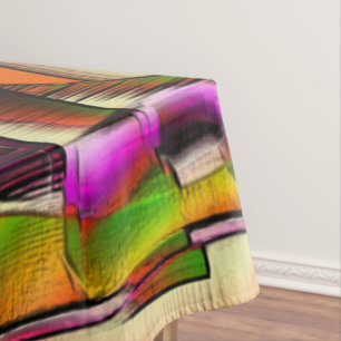 Colourful crooked cutouts with pink and carved tablecloth