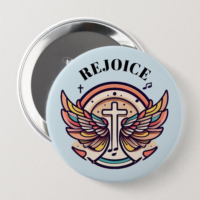 Colourful Cross Agnel Wings Rejoice  10 Cm Round Badge (Front & Back)