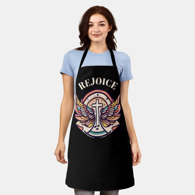 Colourful Cross Agnel Wings Rejoice  Apron (Worn)