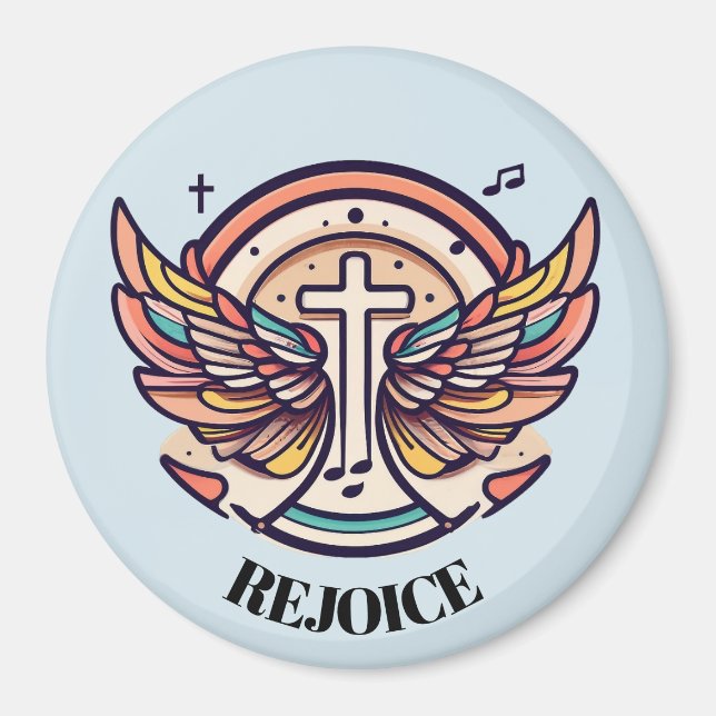 Colourful Cross Agnel Wings Rejoice  Magnet (Front)