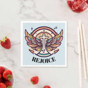 Colourful Cross Agnel Wings Rejoice Napkin