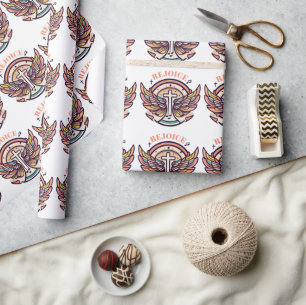Colourful Cross Agnel Wings Rejoice Wrapping Paper