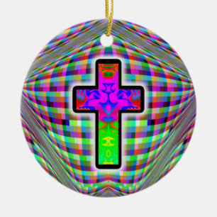Colourful Cross on a Magic Background Ceramic Ornament
