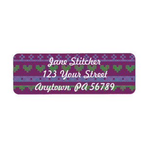 Colourful cross stitch sampler return address label