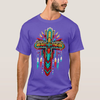 Colourful Cross with Feathers T-Shirt