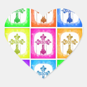 Colourful Crosses Christian Pop Art Heart Sticker