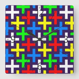 Colourful crosses pattern square wall clock