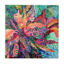 Colourful Croton Leaves Ceramic Tile