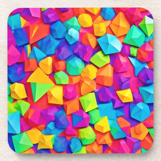 Colourful Crystal Shapes Art Coaster (Front)