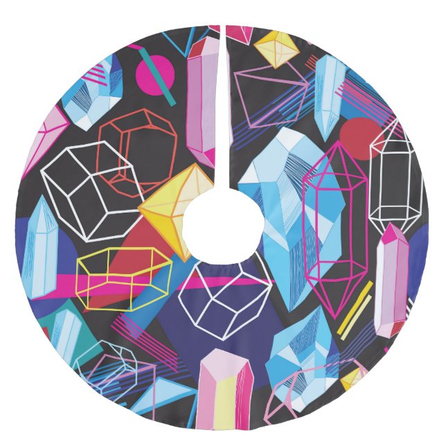 Colourful crystals, dark abstract background brushed polyester tree skirt (Front)