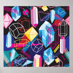 Colourful crystals, dark abstract background poster