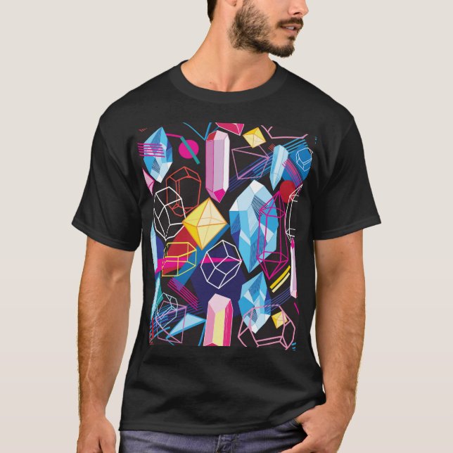 Colourful crystals, dark abstract background T-Shirt (Front)